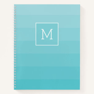 Carnet Monogramme Cyan Bleu Nuances Horizontales