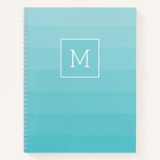 Carnet Monogramme Cyan Bleu Nuances Horizontales (Devant)
