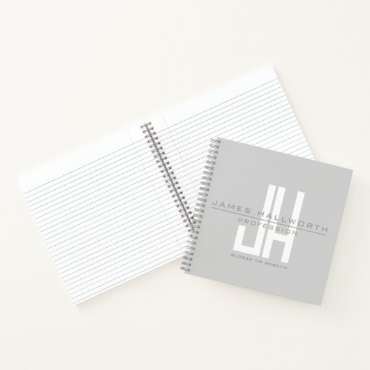 Carnet Monogramme d'affaires au look moderne | Gris (Intérieur)