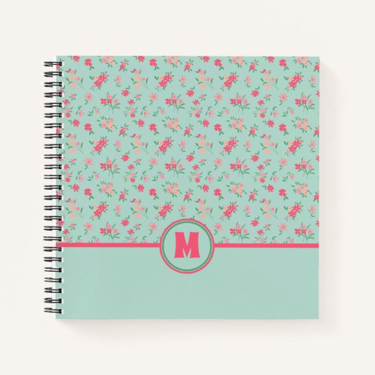 Carnet Monogramme Dainty Fleurs roses Turquoises (Devant)