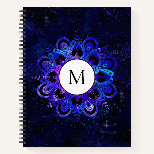 Carnet Monogramme d'aquarelle chic bleu Mandala Galaxy Bo (Devant)