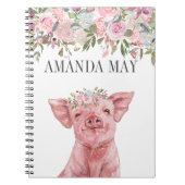 Carnet monogramme d'aquarelle de fleurs de porc rose (Devant)