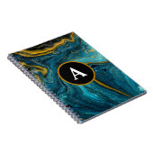 Carnet Monogramme d'aquarelle or Turquoise Abstrait (Côté Droit)