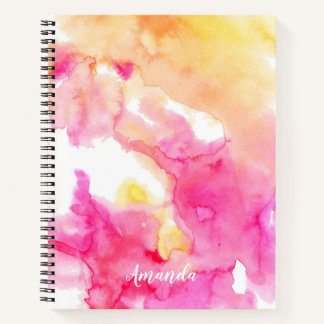 Carnet Monogramme d'aquarelle rose et orange