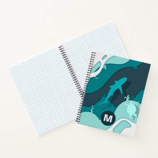 Carnet Monogramme d'art Abstrait cool requin (Intérieur)