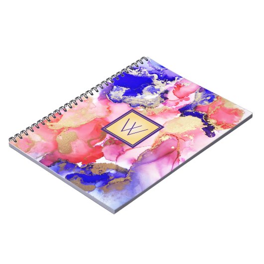 Carnet Monogramme d'art fluide rouge violet Abstrait (Côté gauche)