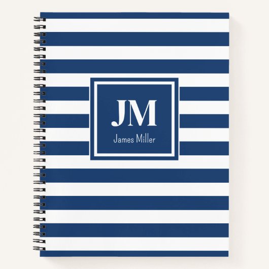 Carnet Monogramme de bande marine bleu et blanc (Devant)