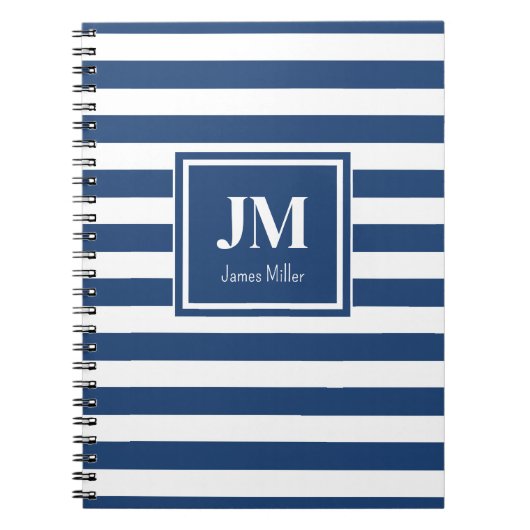 Carnet Monogramme de bande marine bleu et blanc (Devant)