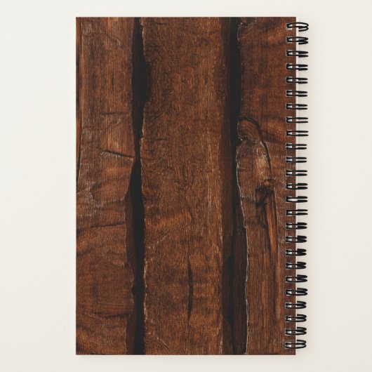 Carnet Monogramme de bois ancien brun foncé rustique (Verso)