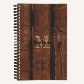 Carnet Monogramme de bois ancien brun foncé rustique (Recto)