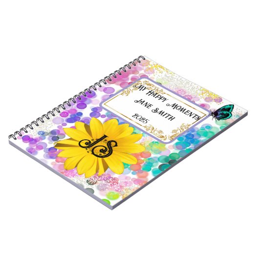 Carnet Monogramme de Bokeh Abstrait coloré tournesol (Côté gauche)