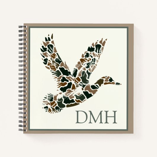 Carnet Monogramme de camouflage de canard colvert Preppy (Devant)