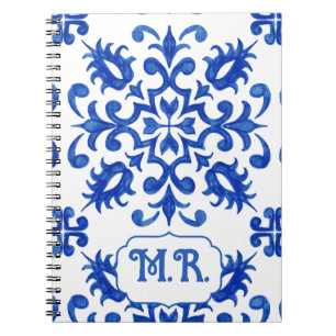 Carnet Monogramme de carreau bleu portugais