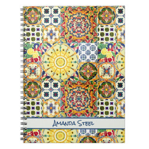 Carnet Monogramme de carreaux d'orange méditerranéen géom