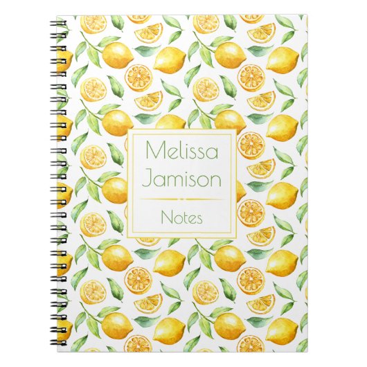 Carnet Monogramme de citrons et de feuilles à l'aquarelle (Devant)