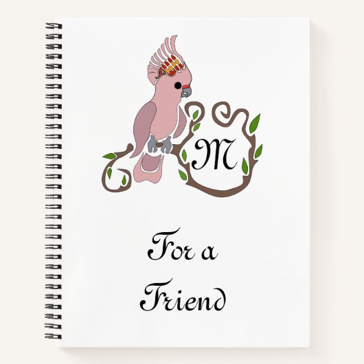 Carnet Monogramme de Cockatoo rose Whimsical (Devant)