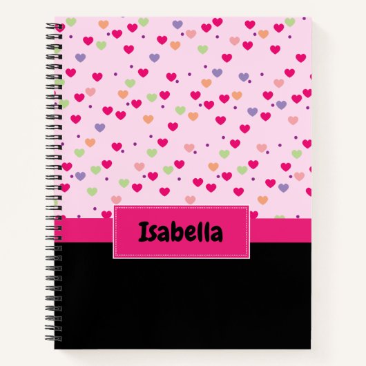 Carnet Monogramme de coeurs colorés rose girly (Devant)