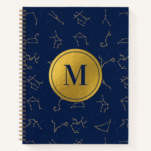 Carnet Monogramme de constellations de Zodiac bleu or et  (Devant)
