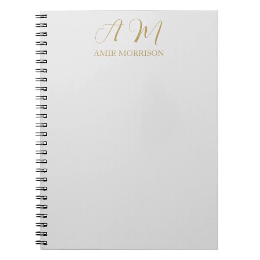Carnet Monogramme de couleur or nom initial calligraphie (Devant)