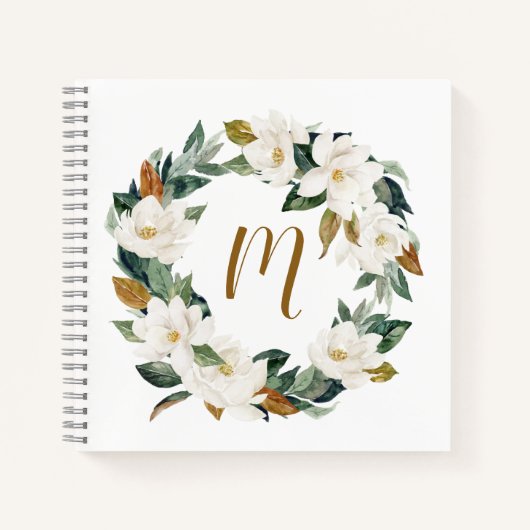 Carnet Monogramme de couronne d'aquarelle Magnolia (Devant)