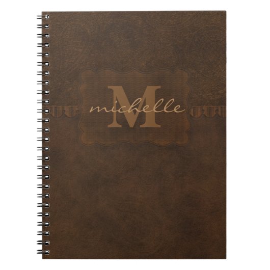 Carnet Monogramme de cuir de relief de Paisley (Devant)