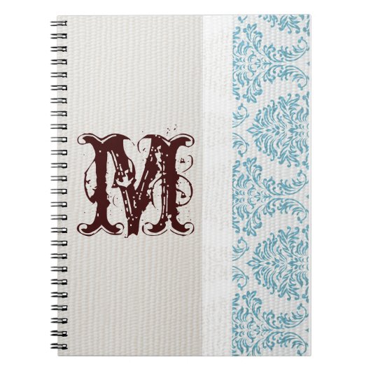 Carnet Monogramme de Damas en Filige Bleue Note initiale (Devant)