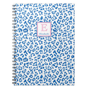 Carnet Monogramme De Empreinte de léopard Bleu Et Blanc 