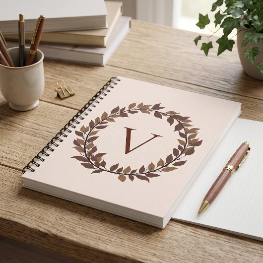 Carnet Monogramme de feuille d'automne Nom initial Design