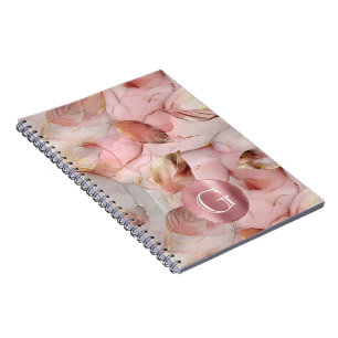 Carnet Monogramme de Feuilles d'or rose pâle