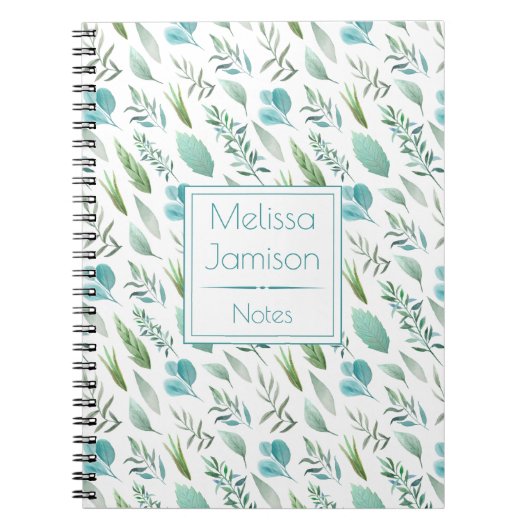 Carnet Monogramme de feuilles vertes et bleues sarcelle à (Devant)