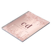 Carnet Monogramme de glam à gouttes d'or rose (Côté gauche)