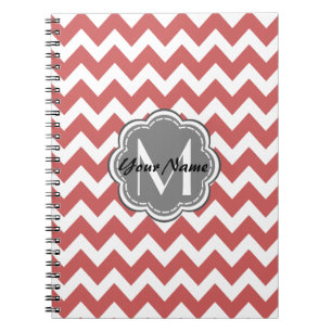 Carnet Monogramme de gris fleuri rouge indien Chevron