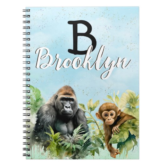 Carnet Monogramme de la jungle de chimpanzé de gorille pe (Devant)