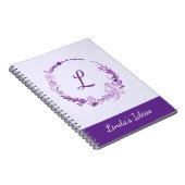Carnet Monogramme de lettre initiale floral violet élégan (Côté Droit)