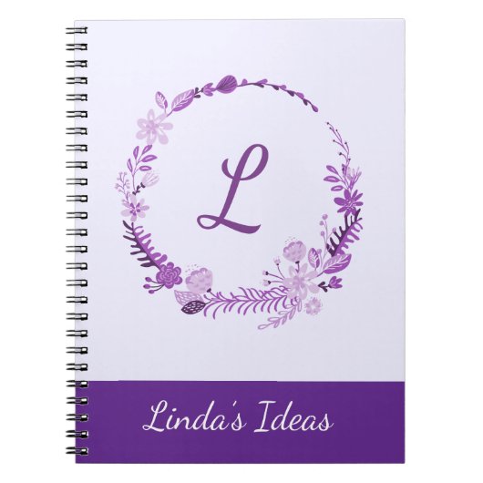 Carnet Monogramme de lettre initiale floral violet élégan (Devant)