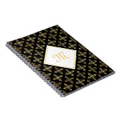 Carnet Monogramme de luxe Noir et Or Quatre Floral (Côté Droit)