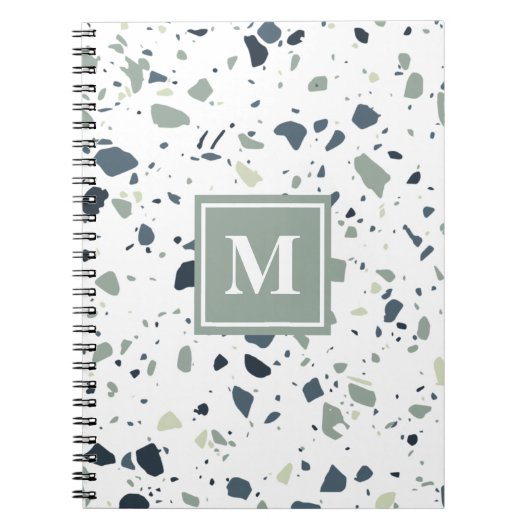 Carnet Monogramme de marbre bleu moderne Terrazzo (Devant)