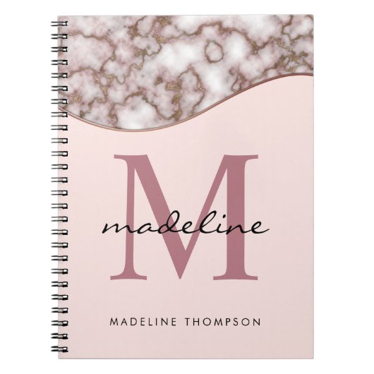 Carnet Monogramme de marbre or Rose brut moderne (Devant)