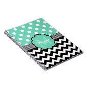 Carnet Monogramme de menthe Pois noire Chevron (Côté Droit)