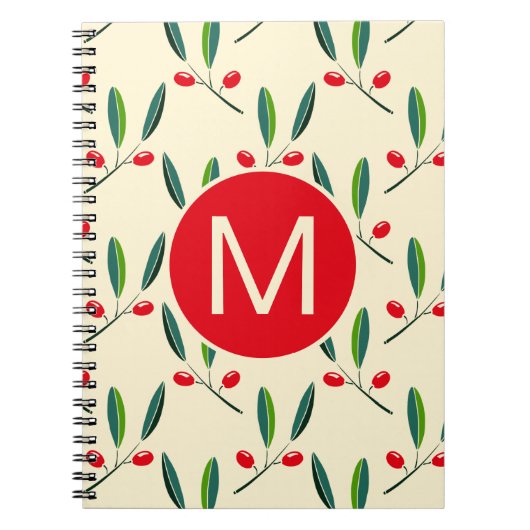 Carnet Monogramme de motif de baies rouges illustré moder (Devant)