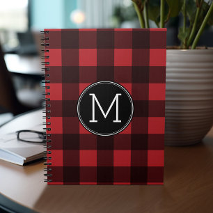 Carnet Monogramme de Motif de buffle rouge et noir rustiq