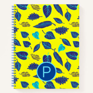 Carnet Monogramme de Motif de feuille tropicale jaune vif