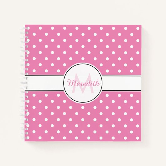 Carnet Monogramme de Motif de point rose mignon (Devant)