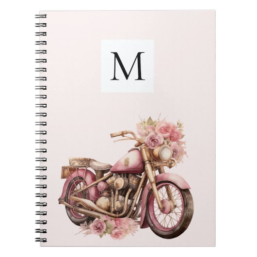 Carnet Monogramme de moto floral rose  (Devant)