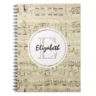 Carnet Monogramme de musique de feuille ancienne