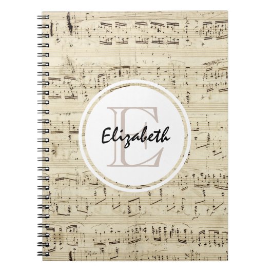 Carnet Monogramme de musique de feuille ancienne (Devant)
