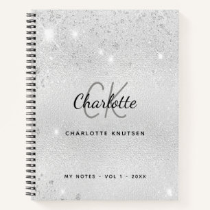 Carnet Monogramme de nom à paillettes argentées