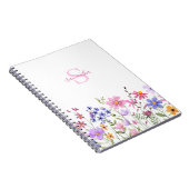 Carnet Monogramme de nom aquarelle de fleur sauvage rose (Côté Droit)