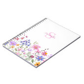 Carnet Monogramme de nom aquarelle de fleur sauvage rose (Côté gauche)