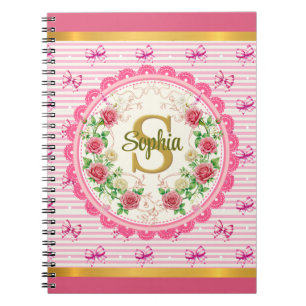 Carnet Monogramme de nom avec dentelle florale et rayures